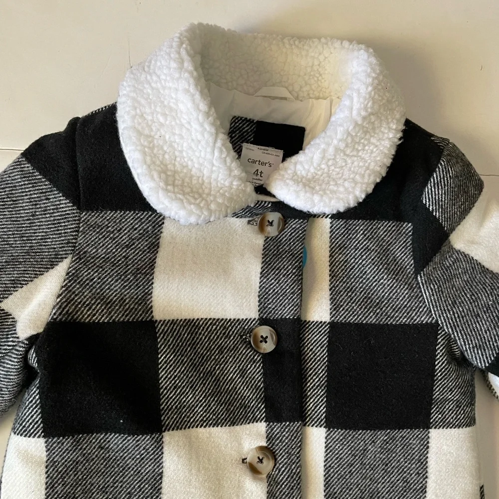 Carter's Little Girls' Toddler Plaid Faux Fur Jacket (4T, Black Plaid)